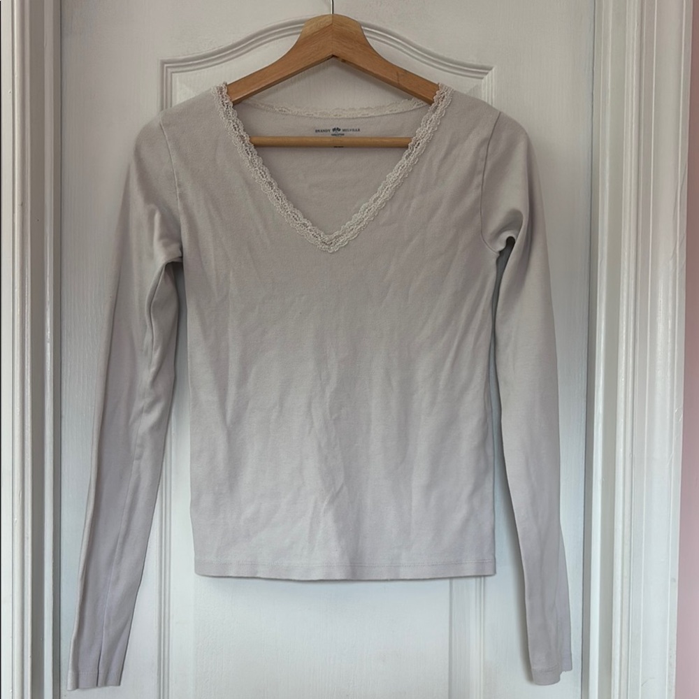 Brandy Melville White Fitted Long Sleeve Top